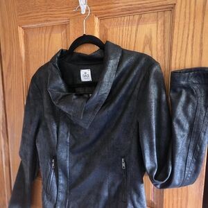 SW3 Bespoke Black Faux Leather Draped Collar Jacket